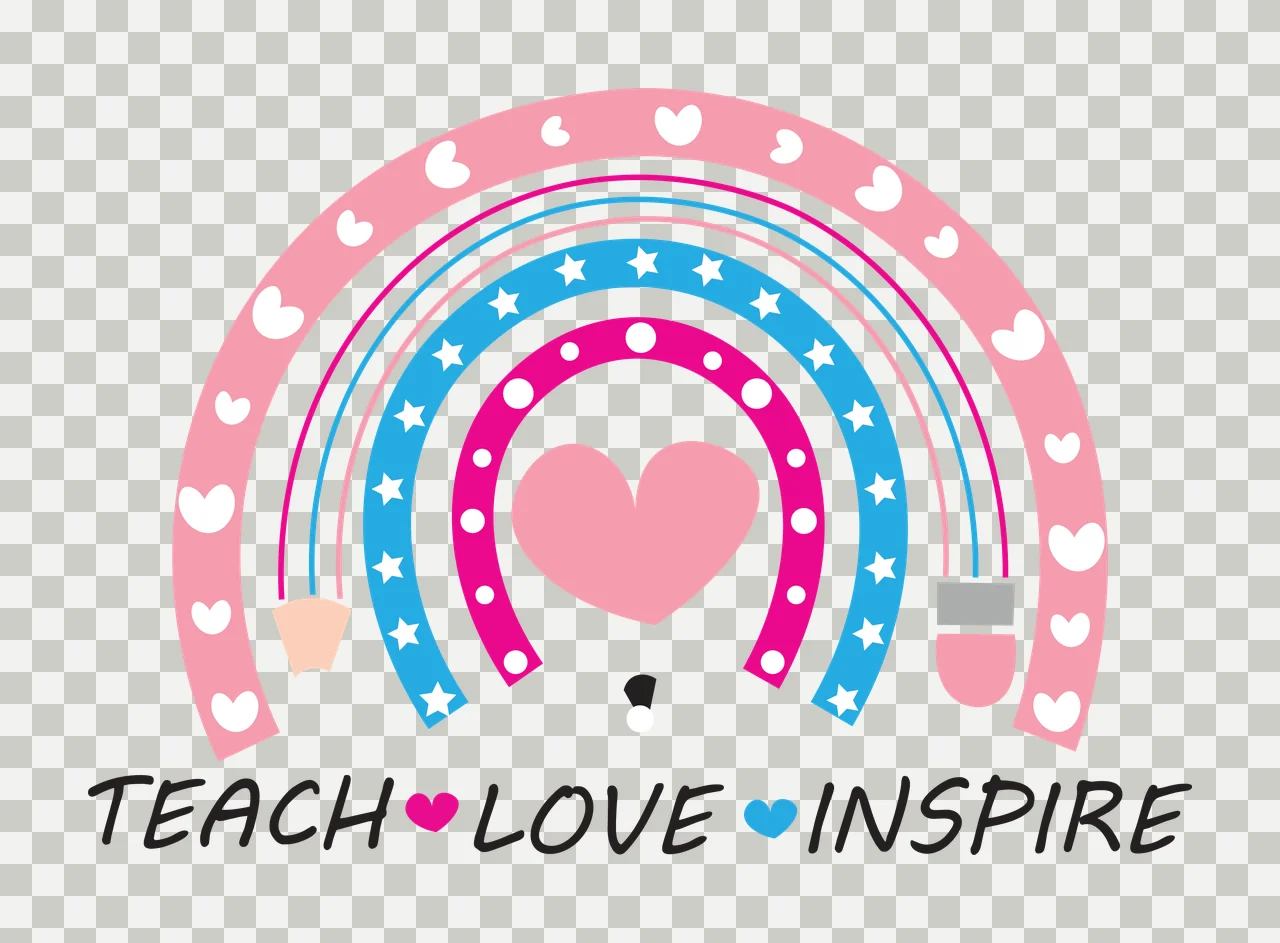 Teach Love Inspire Rainbow Heart Graphic Arcing Minimalist transparency and detail preview thumbnail