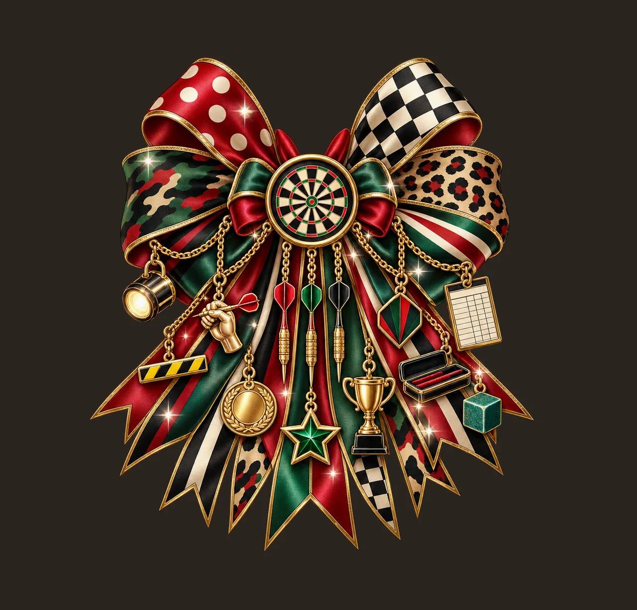 Darts Player Bow Charm PNG, Themed Gold Chain Charms, Coquette Ribbon Sublimation Design, Transparent Digital Download contrast preview thumbnail