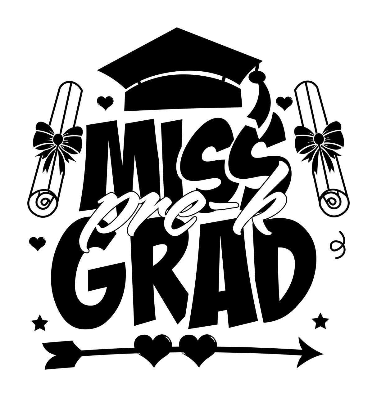 Miss Academic Cap Design graduation scrolls hearts stars arrow