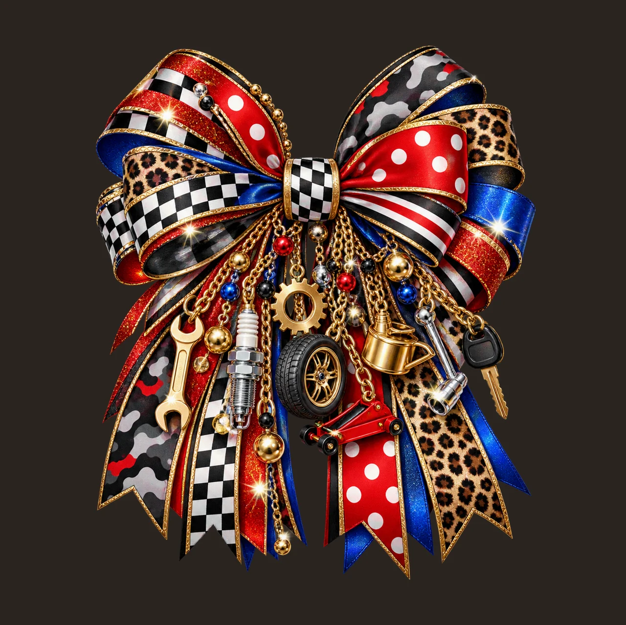 Auto Mechanic Bow Charm PNG, Themed Gold Chain Charms, Coquette Ribbon Sublimation Design, Transparent Digital Download contrast preview thumbnail