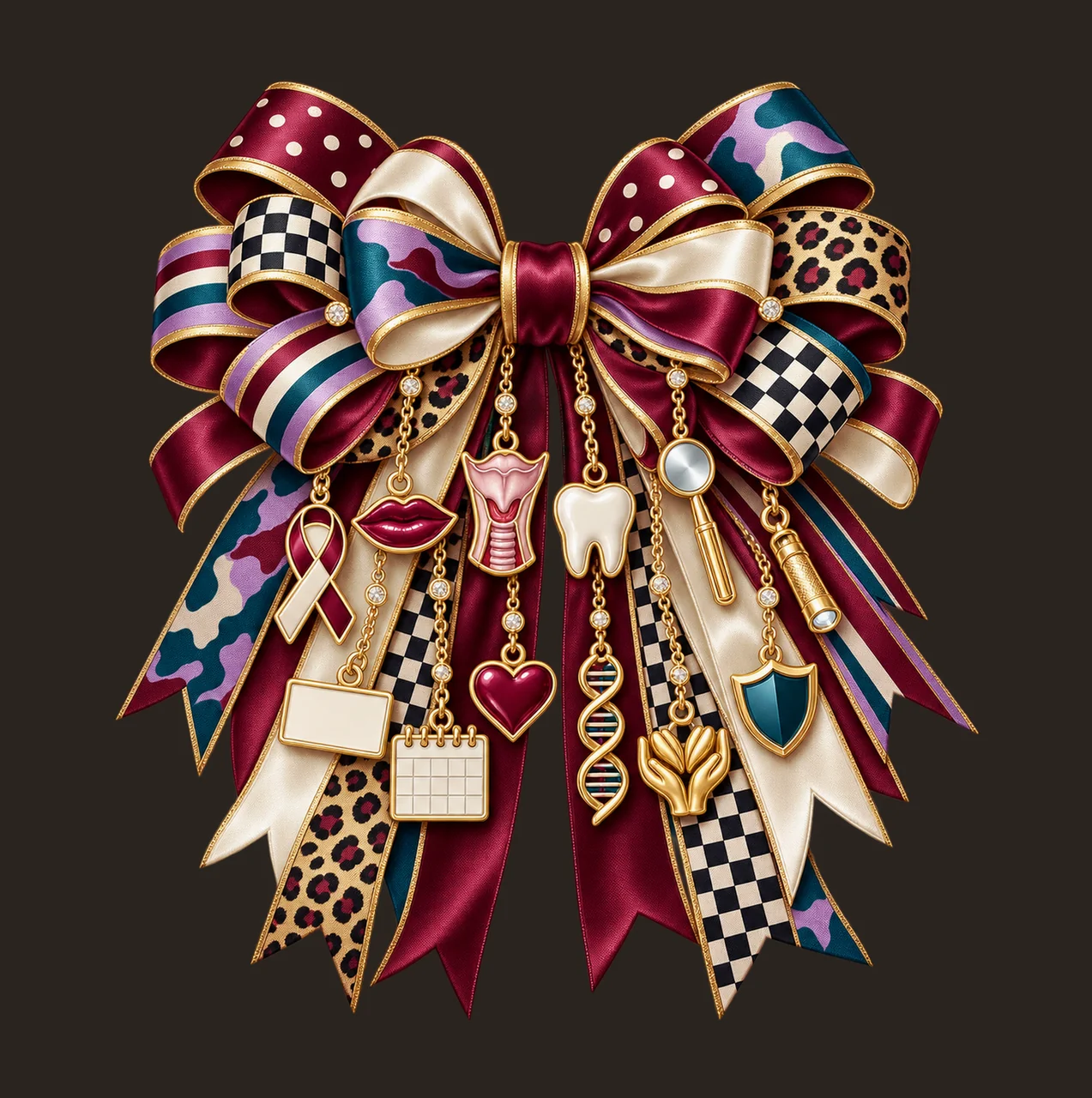 Oral Head and Neck Cancer Awareness Bow Charm PNG, Gold Chain Charms, Transparent Sublimation Design, Digital Download contrast preview thumbnail
