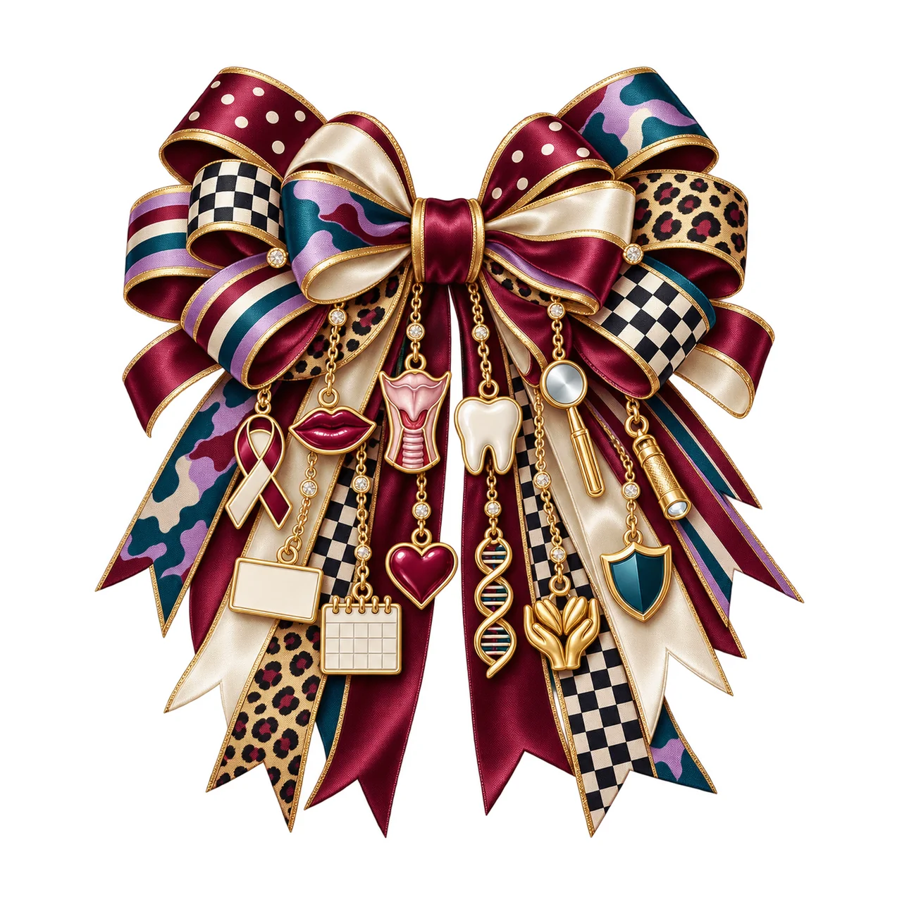 Oral Head and Neck Cancer Awareness Bow Charm PNG, Gold Chain Charms, Transparent Sublimation Design, Digital Download