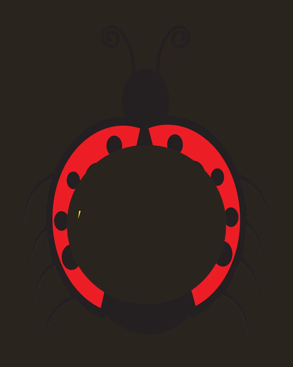 Ladybug frame with red ladybug shell, black spots, black head and two curly antennae in white contrast preview thumbnail