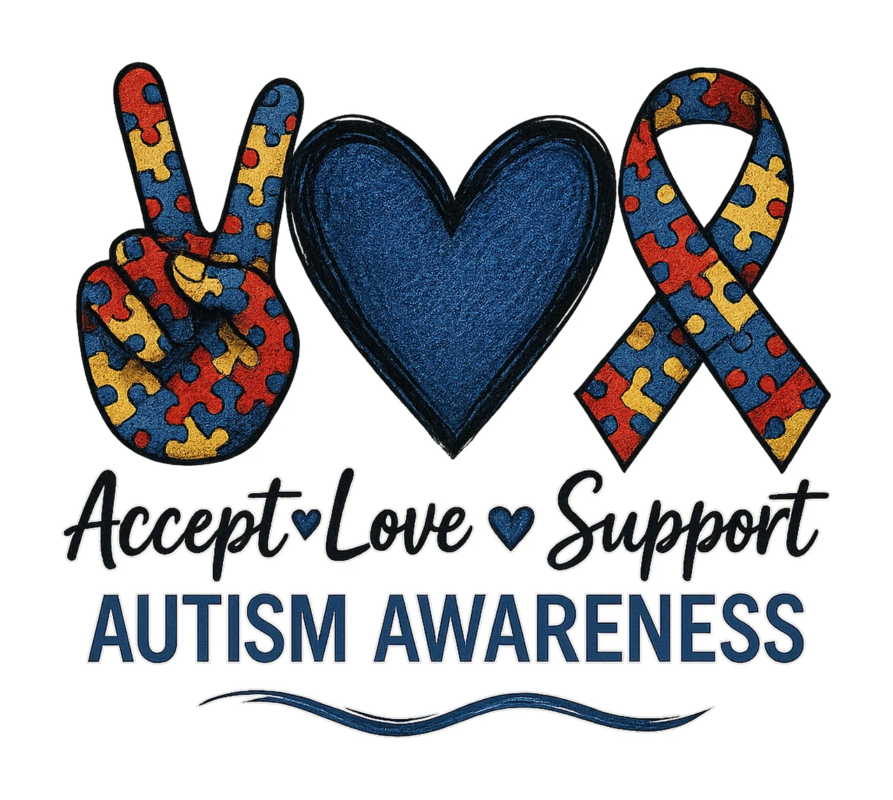 Autism Awareness Accept Love Understand Glitter Design