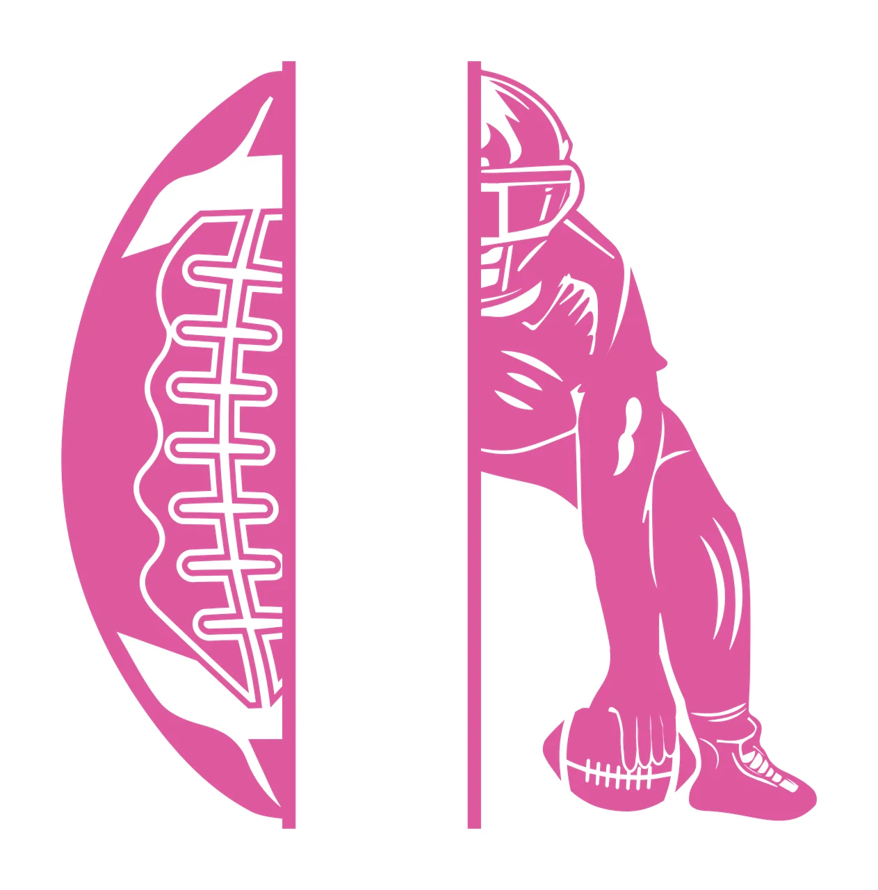 Football Player And Ball Split Design holding stencil silhouette
