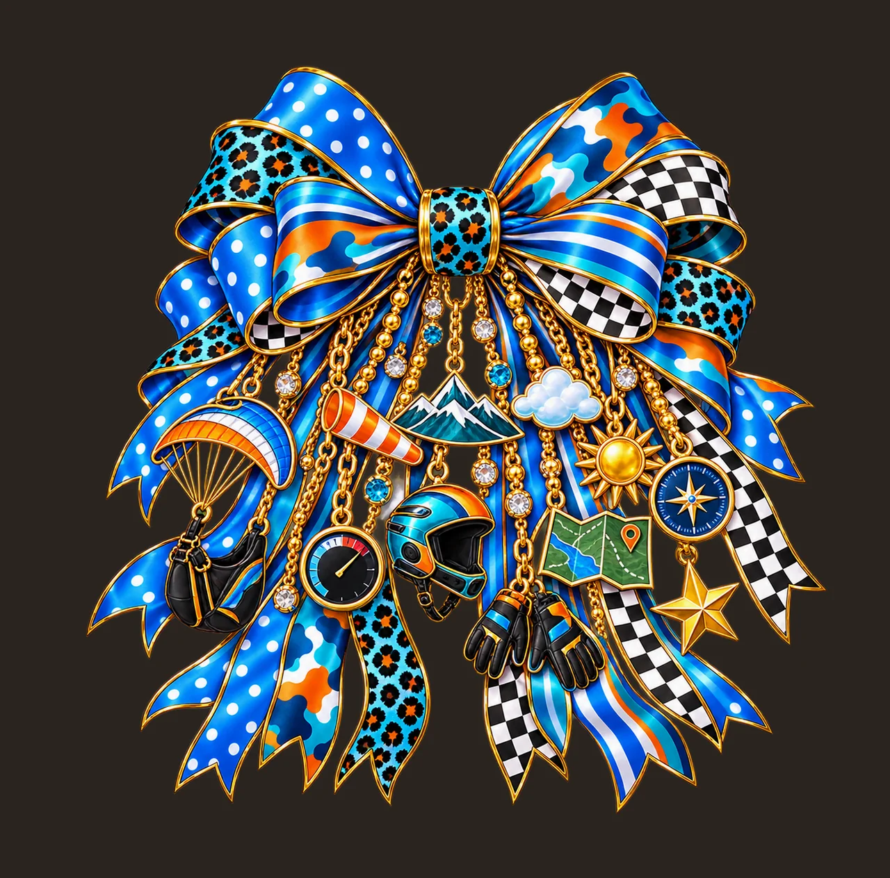 Paragliding Lover Bow Charm PNG, Gold Chain Charms, Transparent Sublimation Design, Digital Download contrast preview thumbnail