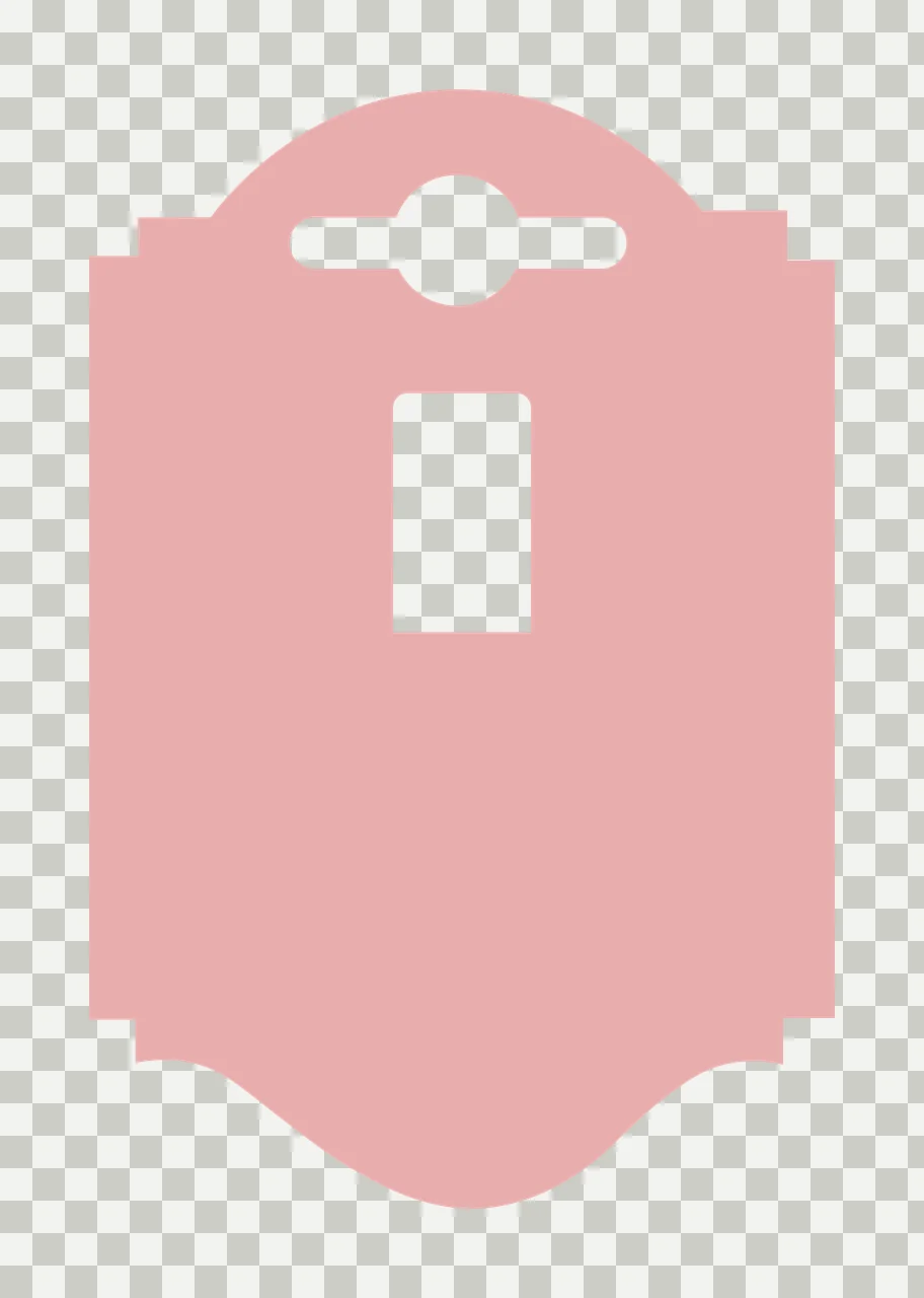 Retail hang tag with sombrero slot hole, rectangular window cutout, stepped side notches and arched top and bottom in light pink and white transparency and detail preview thumbnail