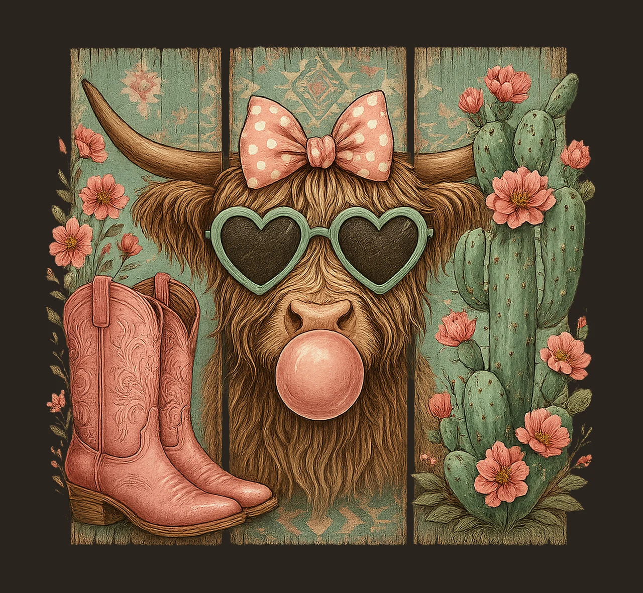 Western brush stroke valentine Highland cow retro valentine contrast preview thumbnail