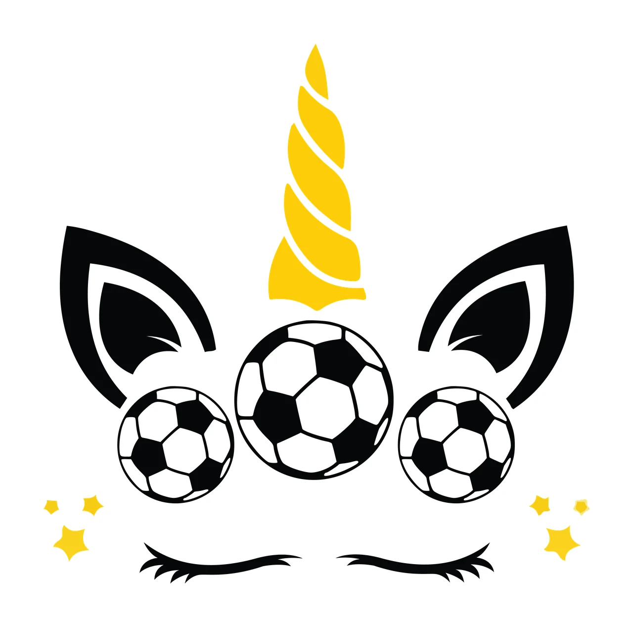 Soccer Unicorn Black And White Face Silhouette horn ears balls