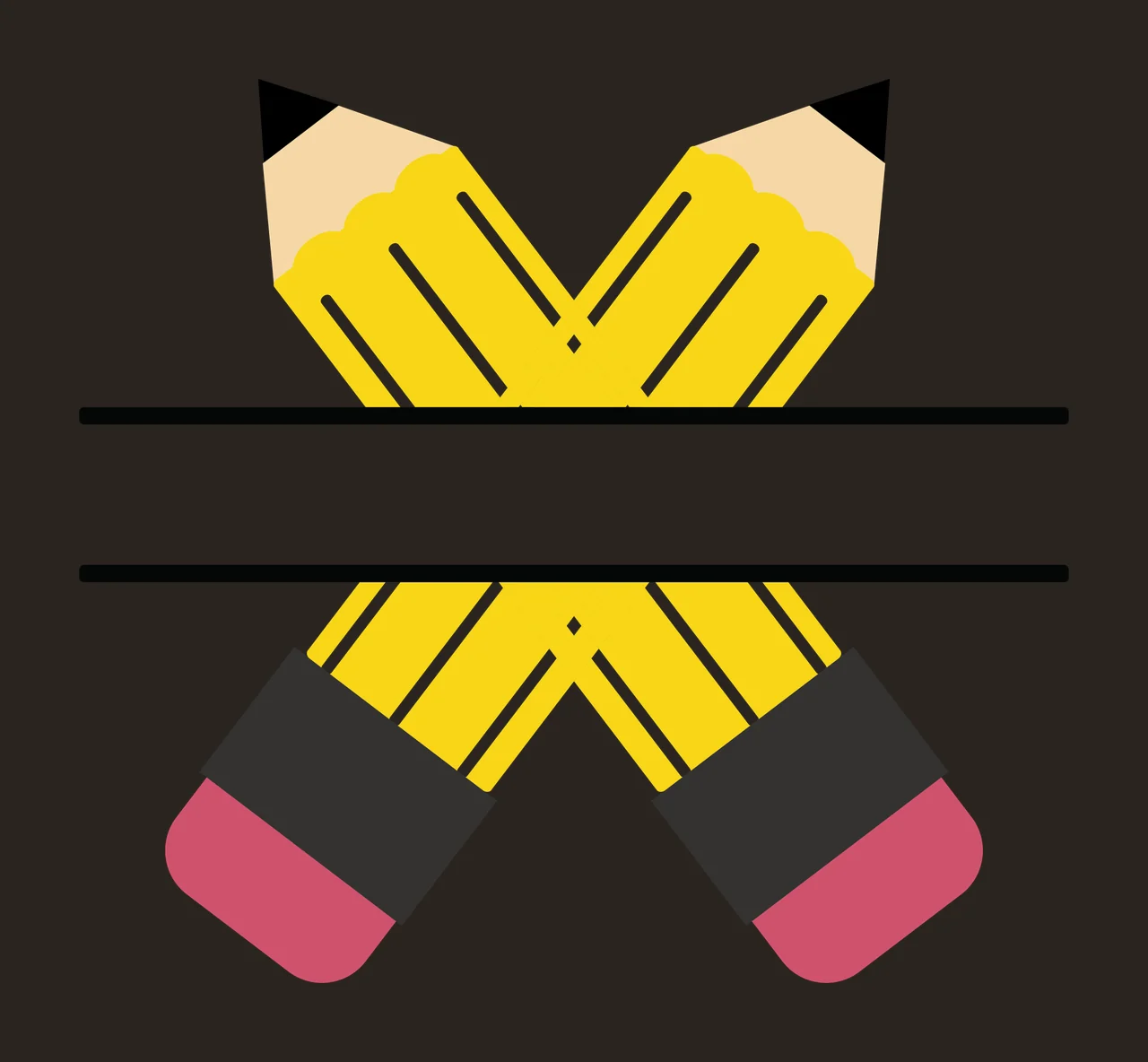 Two Crossed Pencils With A Central Blank Rectangular pencil contrast preview thumbnail