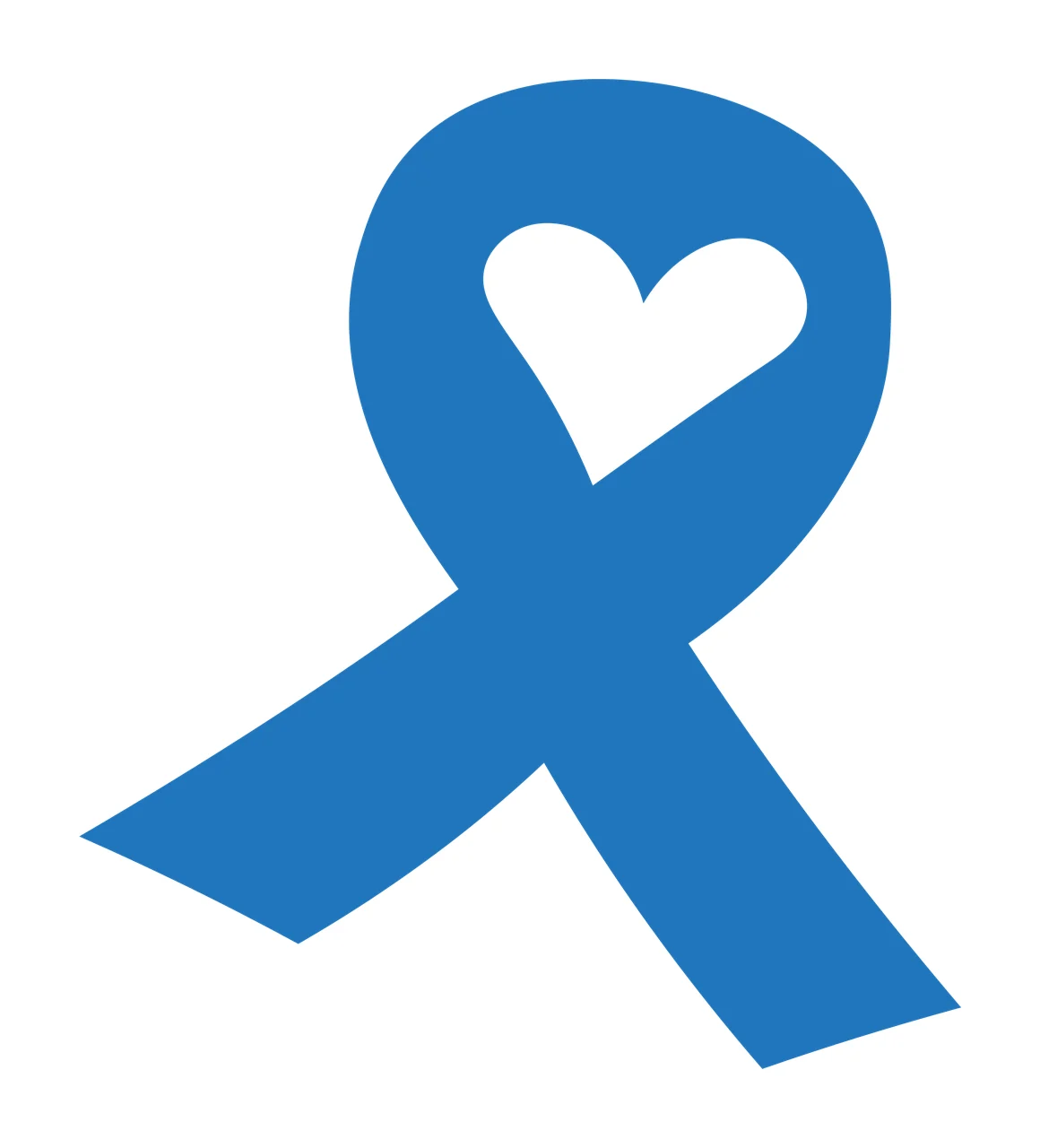 Blue awareness ribbon with heart-shaped negative space Illustration with white heart