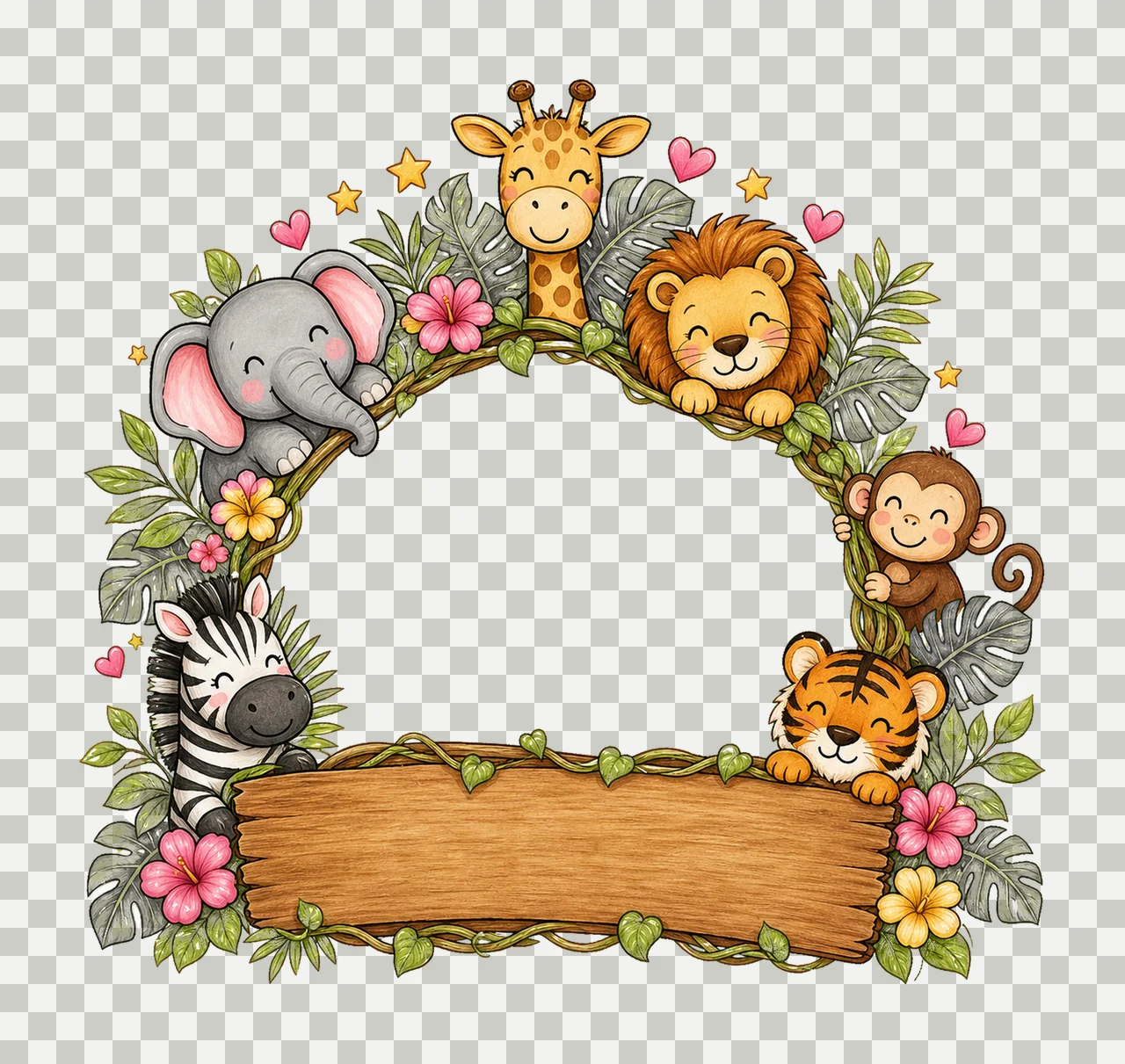 Girl Zoo Name Plate Frame Design Hand Drawn Variation F transparency and detail preview thumbnail
