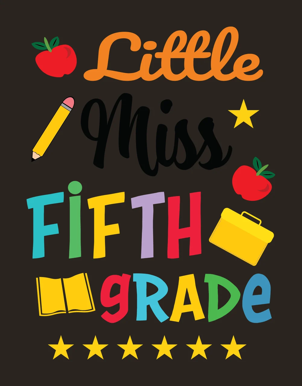 School Little Miss Fifth Grade Text apple pencil star book contrast preview thumbnail