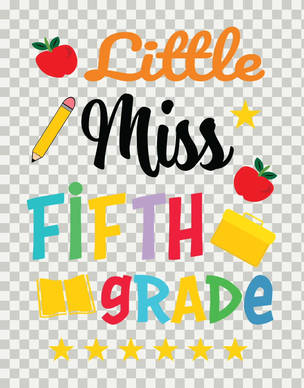 School Little Miss Fifth Grade Text apple pencil star book transparency and detail preview thumbnail