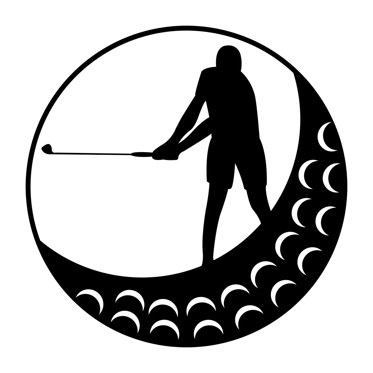 Golf Silhouette Of A Golfer Swinging Club Inside Circular frame