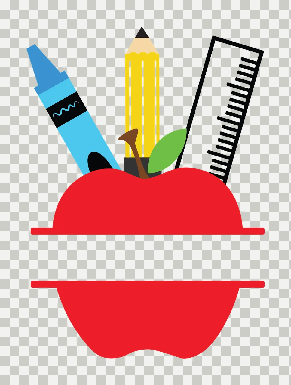 Crayon Silhouette Graphic Of An Apple With School pencil ruler transparency and detail preview thumbnail