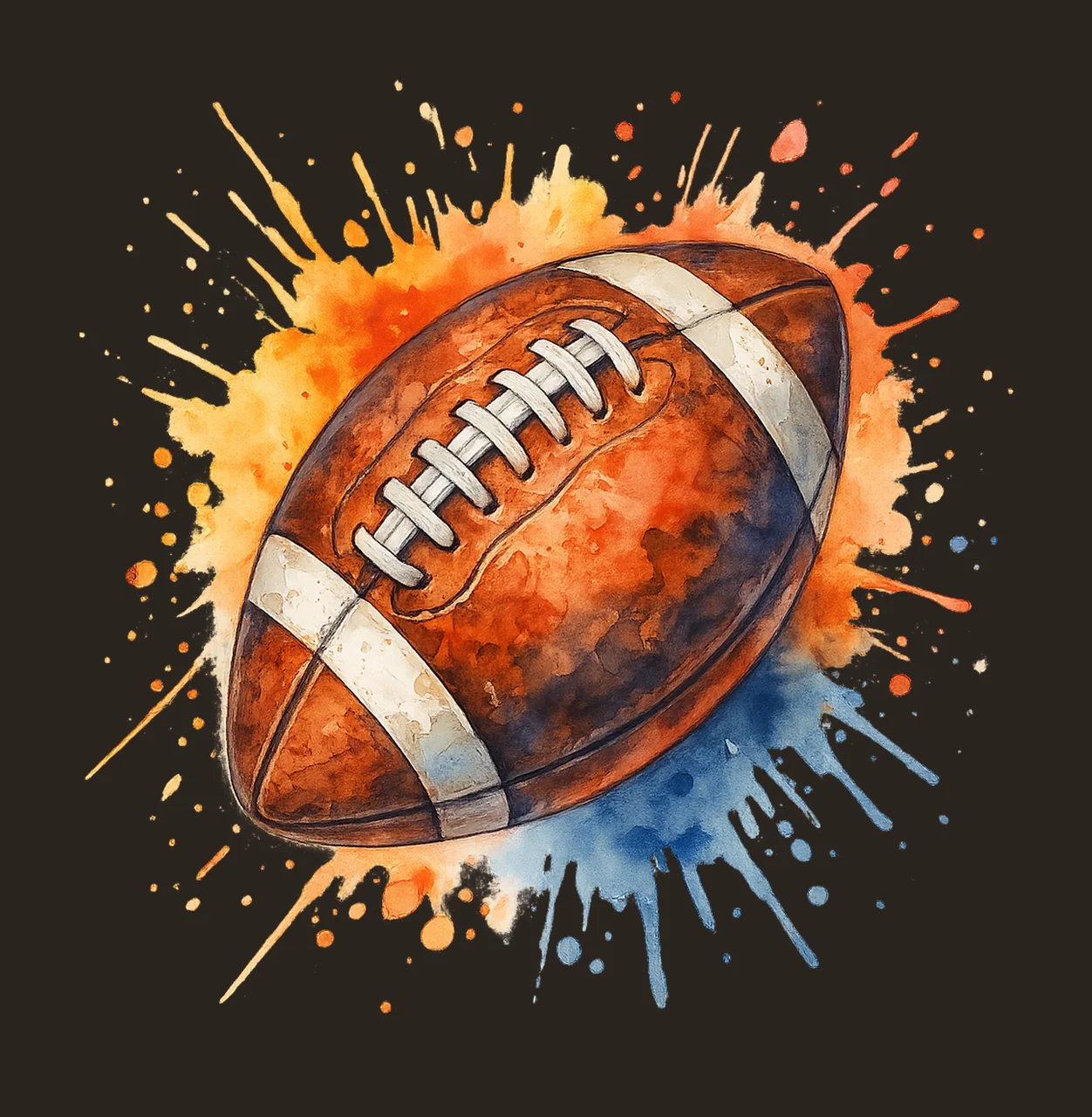 Football With Orange And Blue Watercolor Splatters sports contrast preview thumbnail