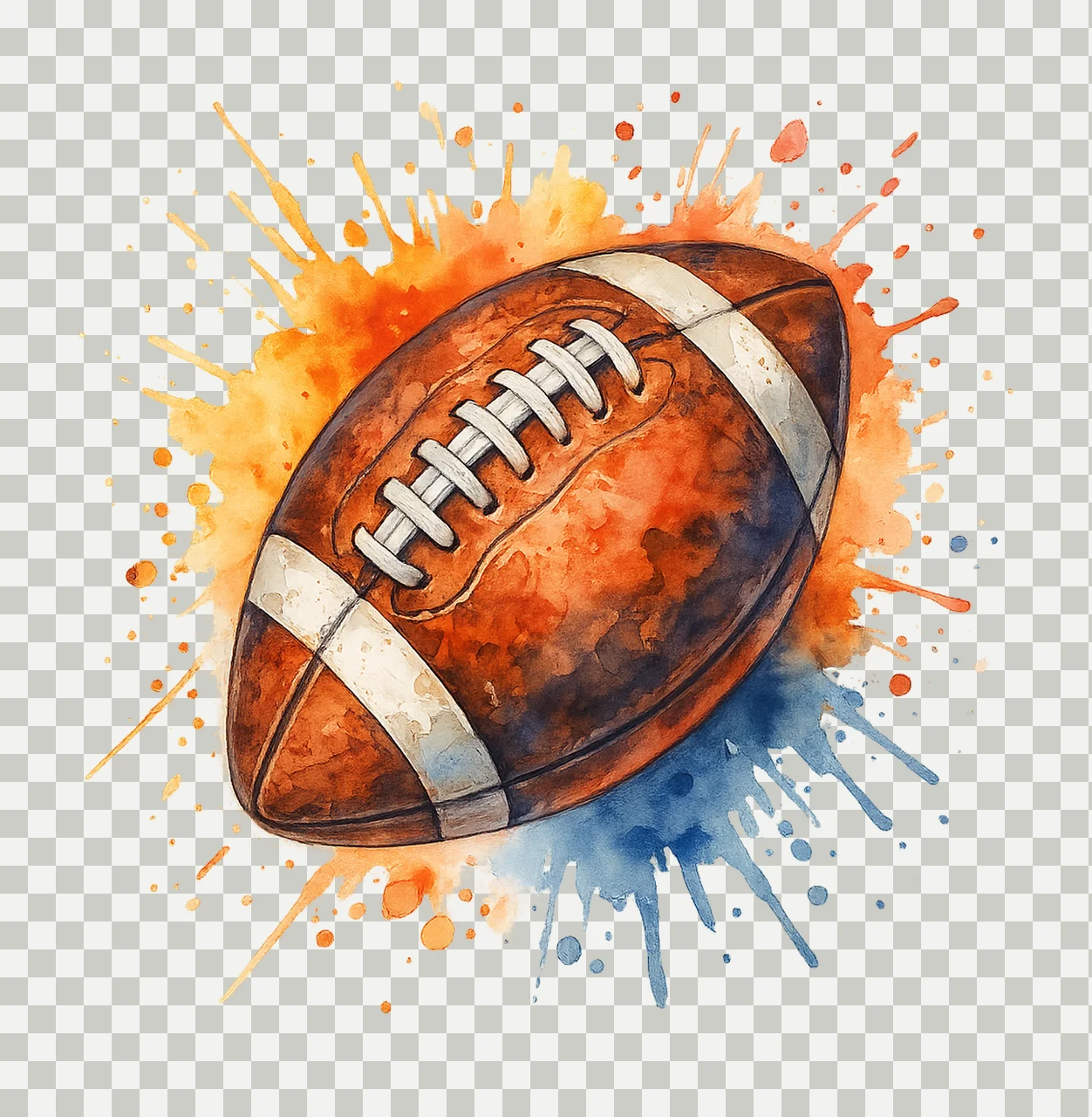 Football With Orange And Blue Watercolor Splatters sports transparency and detail preview thumbnail