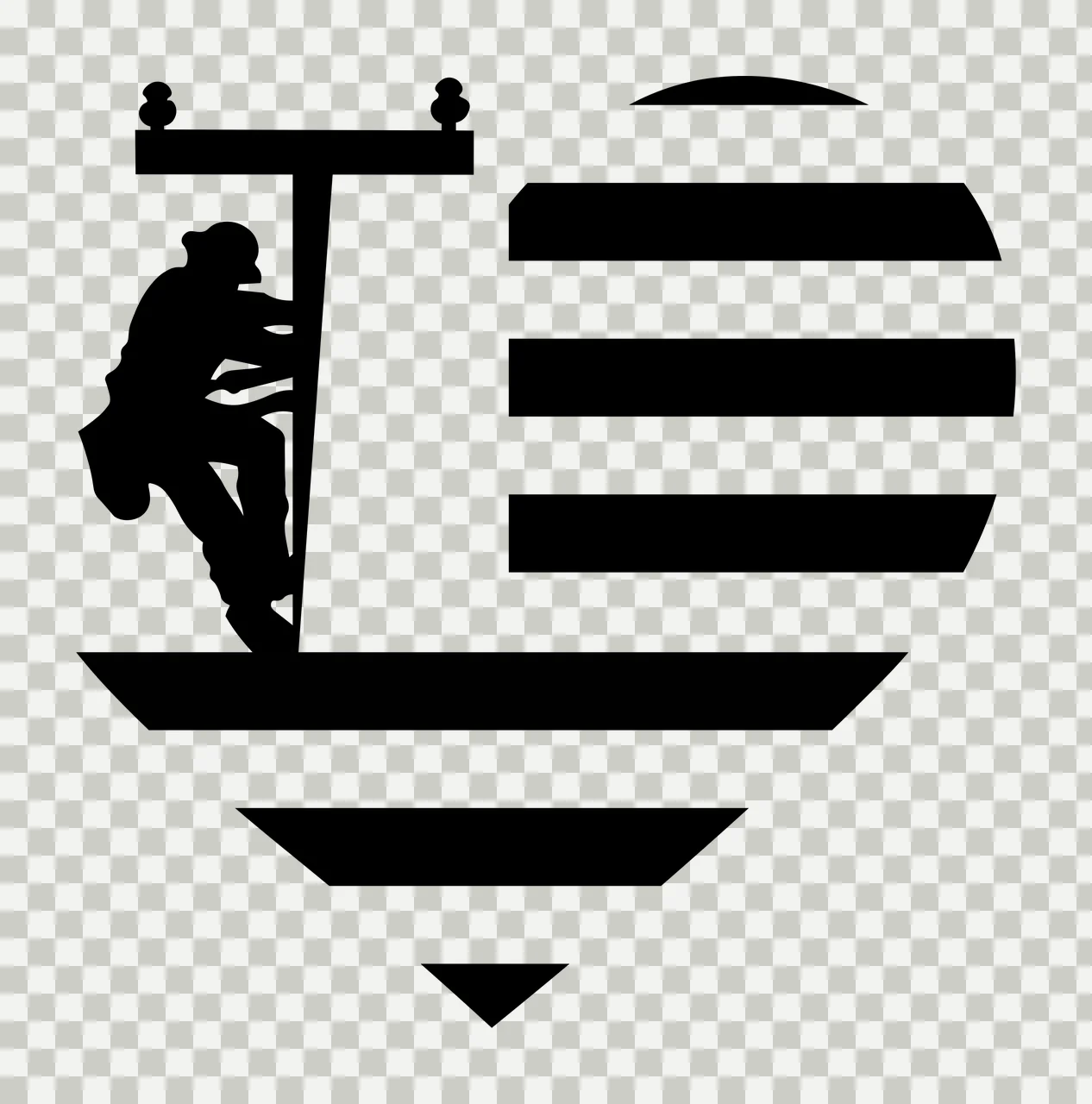 Worker On Utility Pole Inside A Heart Shaped climbing silhouette transparency and detail preview thumbnail