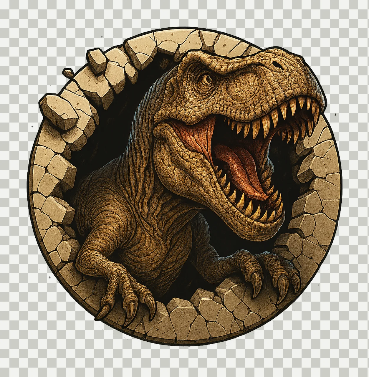 Rex Wall Break Dinosaur Artwork Funny Kids Shirt Design transparency and detail preview thumbnail