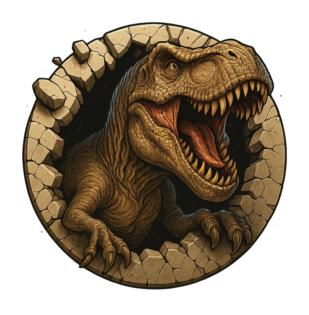 Rex Wall Break Dinosaur Artwork Funny Kids Shirt Design