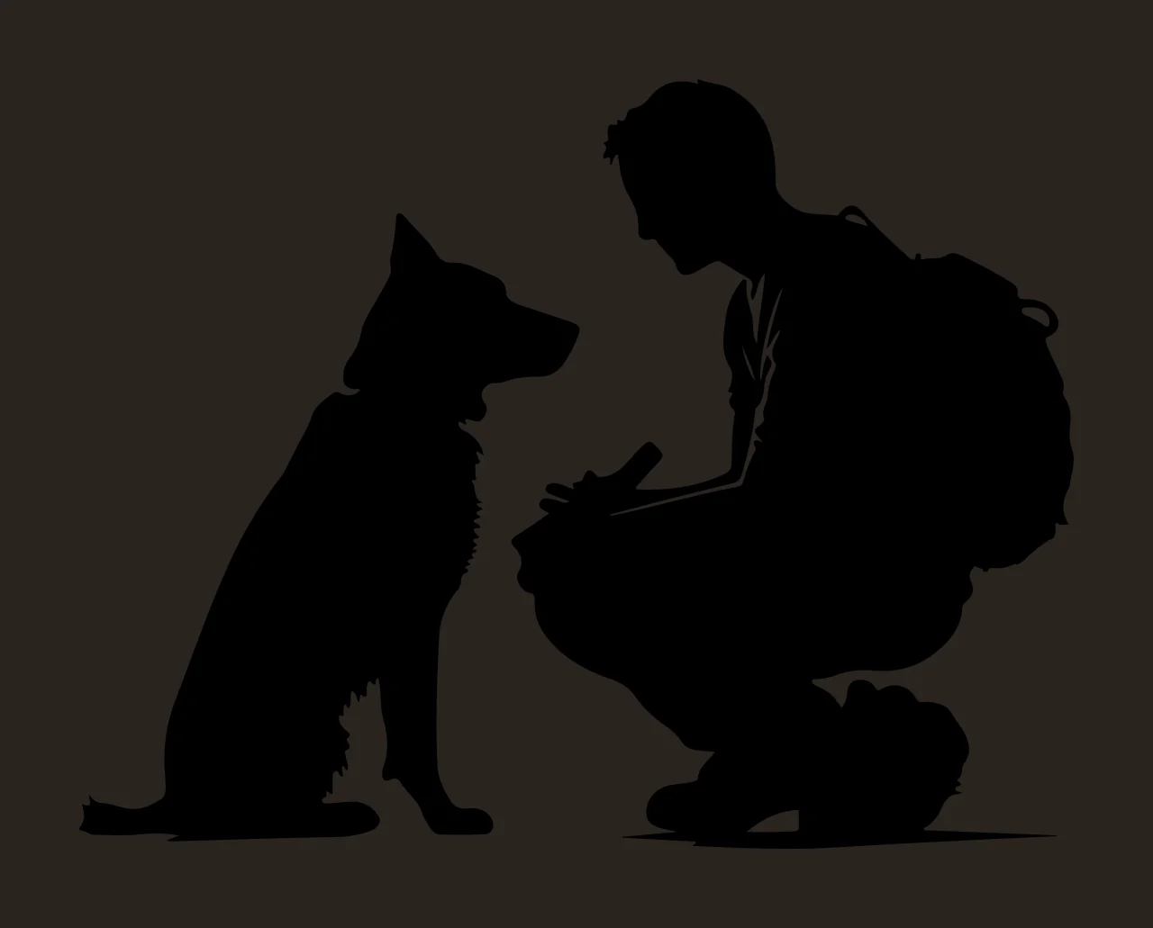 Dog A Silhouette Of Person Kneeling Before and backpack black contrast preview thumbnail