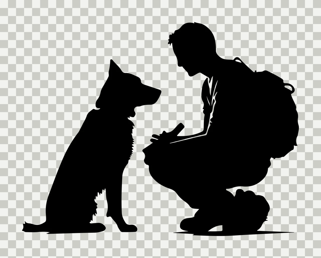 Dog A Silhouette Of Person Kneeling Before and backpack black transparency and detail preview thumbnail