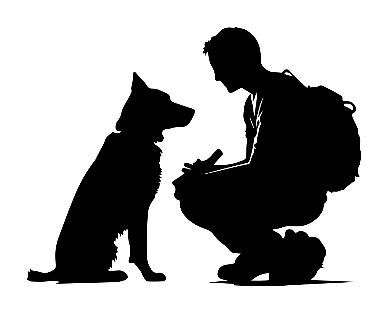 Dog A Silhouette Of Person Kneeling Before and backpack black
