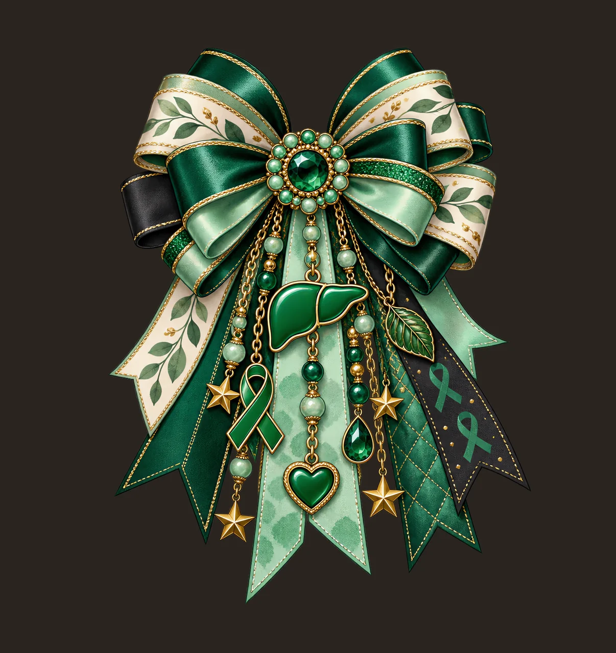 Liver Cancer Awareness PNG, Liver and Green Ribbon Coquette Bow, No Text Sublimation Clipart, Transparent Digital Download contrast preview thumbnail