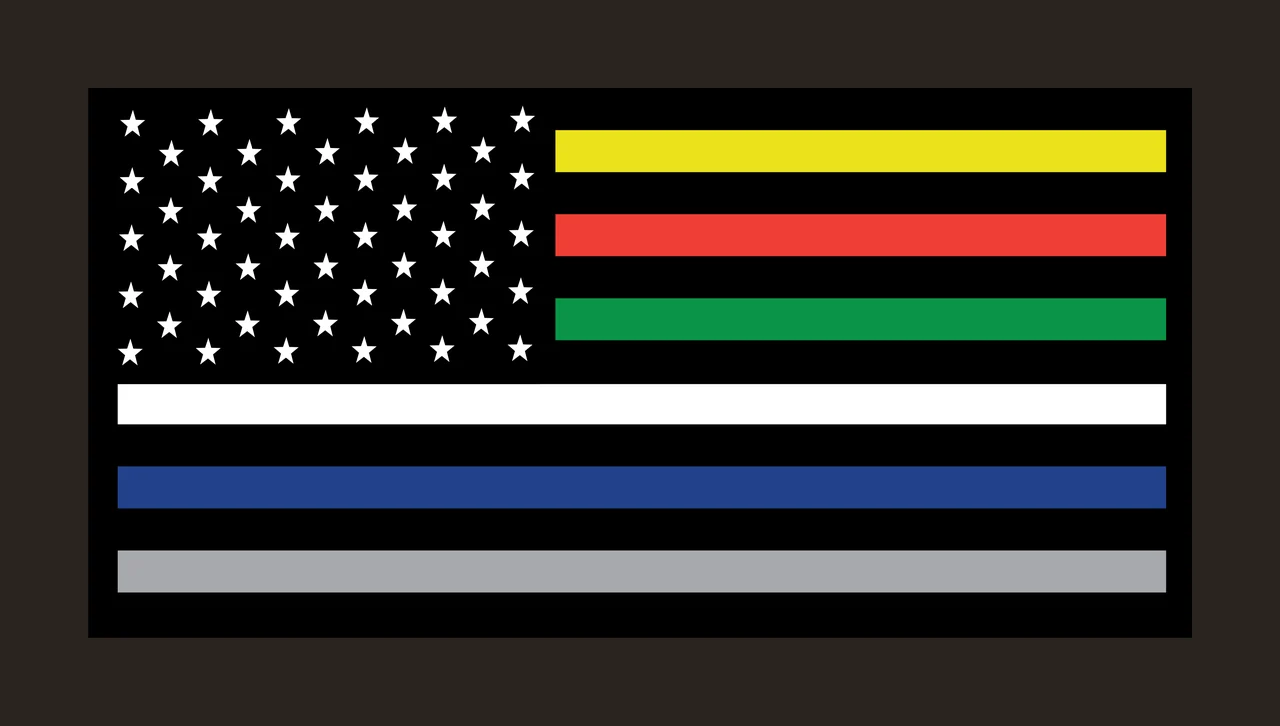 Stylized american flag Illustration with stars, stripes and black field in white and yellow contrast preview thumbnail