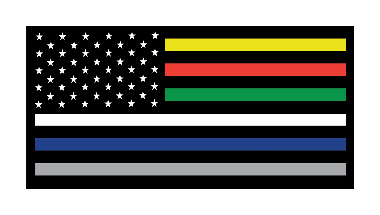 Stylized american flag Illustration with stars, stripes and black field in white and yellow