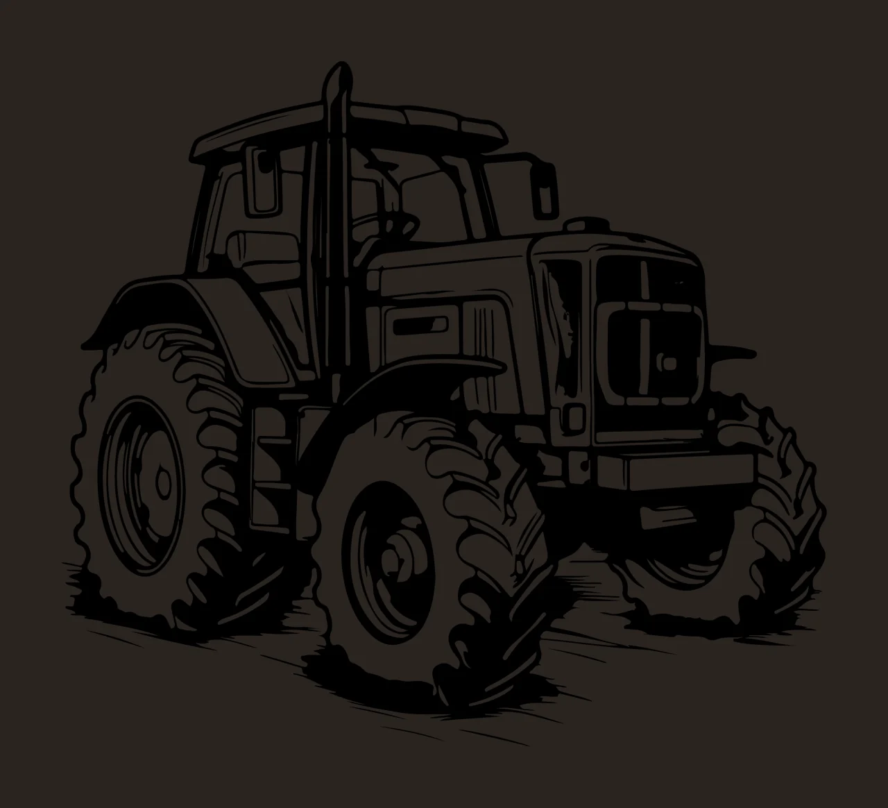 Farm Tractor Illustration Side View tires cab engine silhouette contrast preview thumbnail
