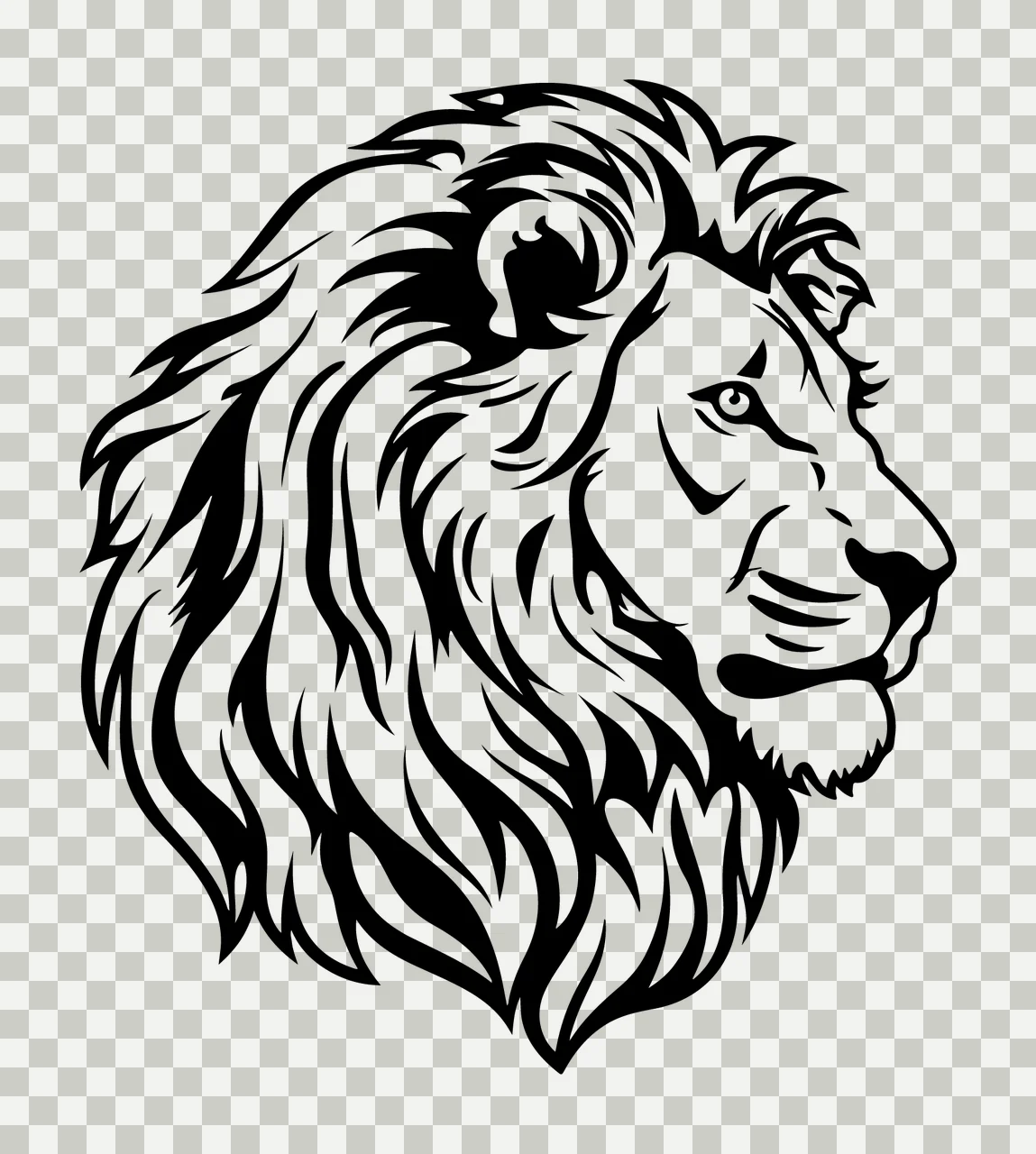 Lion Head Silhouette Monochrome Icon profile mane graphic black transparency and detail preview thumbnail