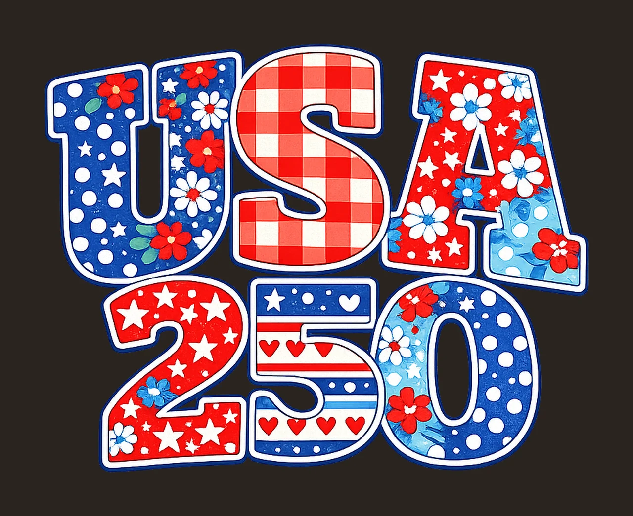 Retro 4th of July Floral Patriotic USA 250th Design art contrast preview thumbnail
