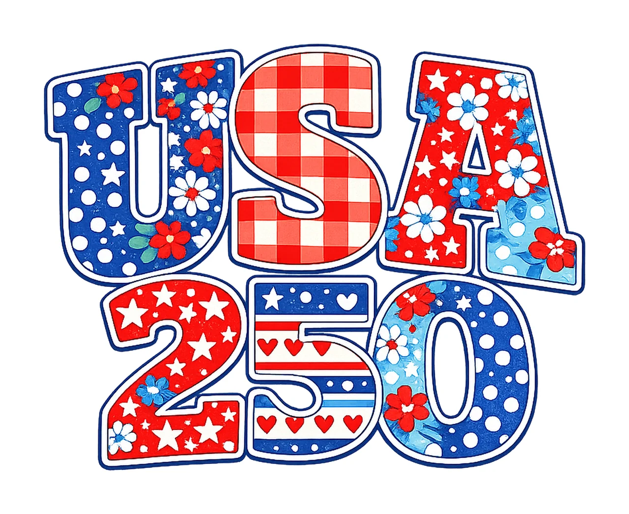 Retro 4th of July Floral Patriotic USA 250th Design art