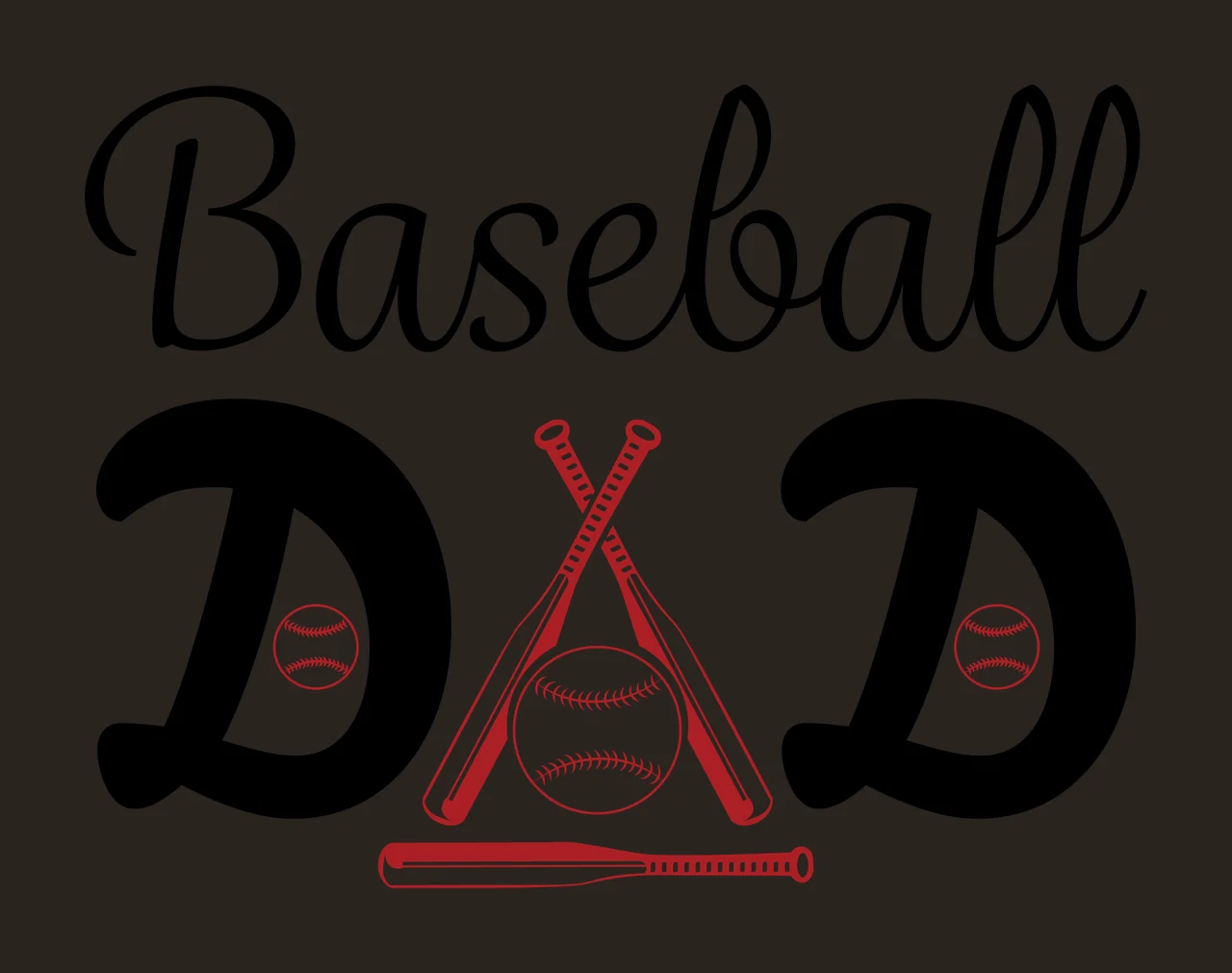 Baseball Dad Text With Crossed Bats And Three sports equipment contrast preview thumbnail