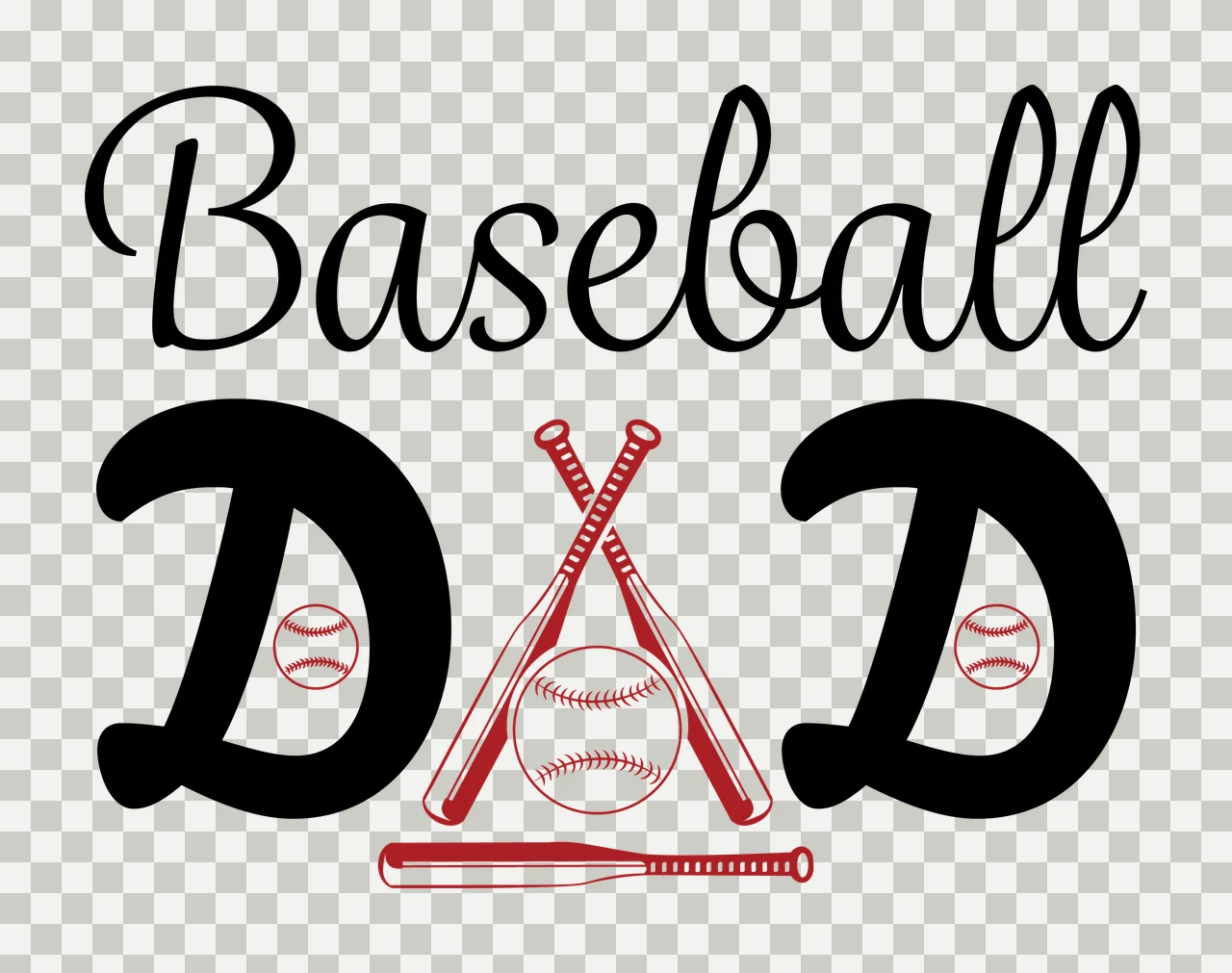 Baseball Dad Text With Crossed Bats And Three sports equipment transparency and detail preview thumbnail