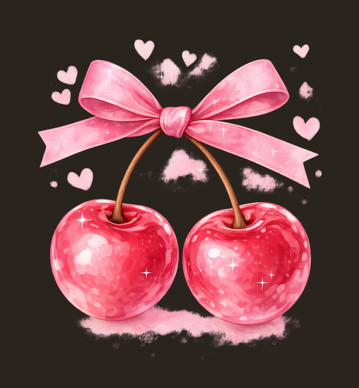 Watercolor Cherry Pink Bow Artwork Cute Fruit Design Cherry contrast preview thumbnail
