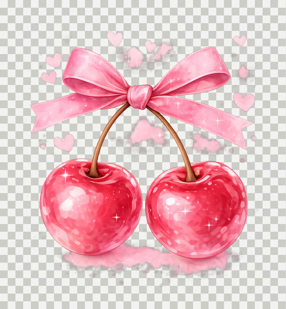 Watercolor Cherry Pink Bow Artwork Cute Fruit Design Cherry transparency and detail preview thumbnail