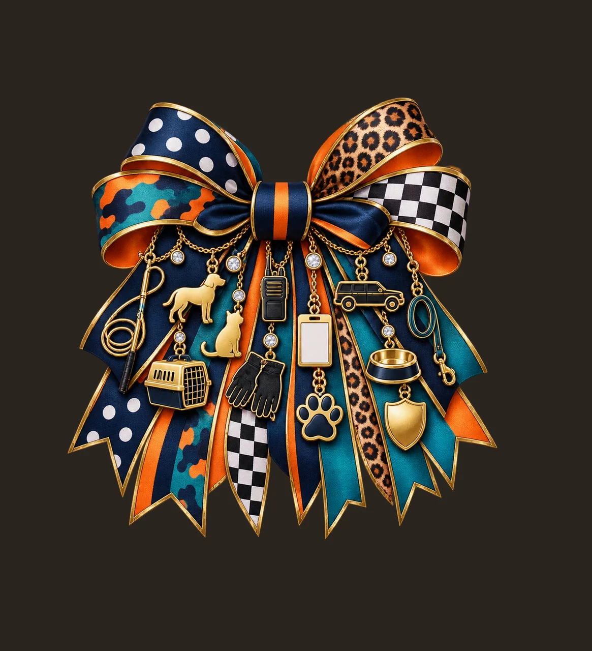 Animal Control Officer Bow Charm PNG, Gold Chain Charms, Transparent Sublimation Design, Digital Download contrast preview thumbnail