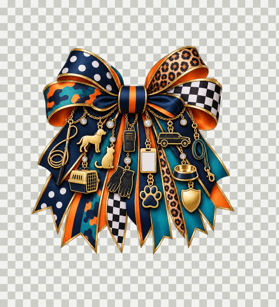 Animal Control Officer Bow Charm PNG, Gold Chain Charms, Transparent Sublimation Design, Digital Download transparency and detail preview thumbnail