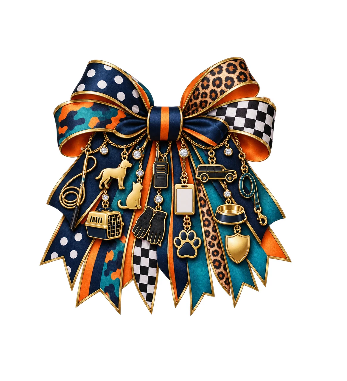 Animal Control Officer Bow Charm PNG, Gold Chain Charms, Transparent Sublimation Design, Digital Download