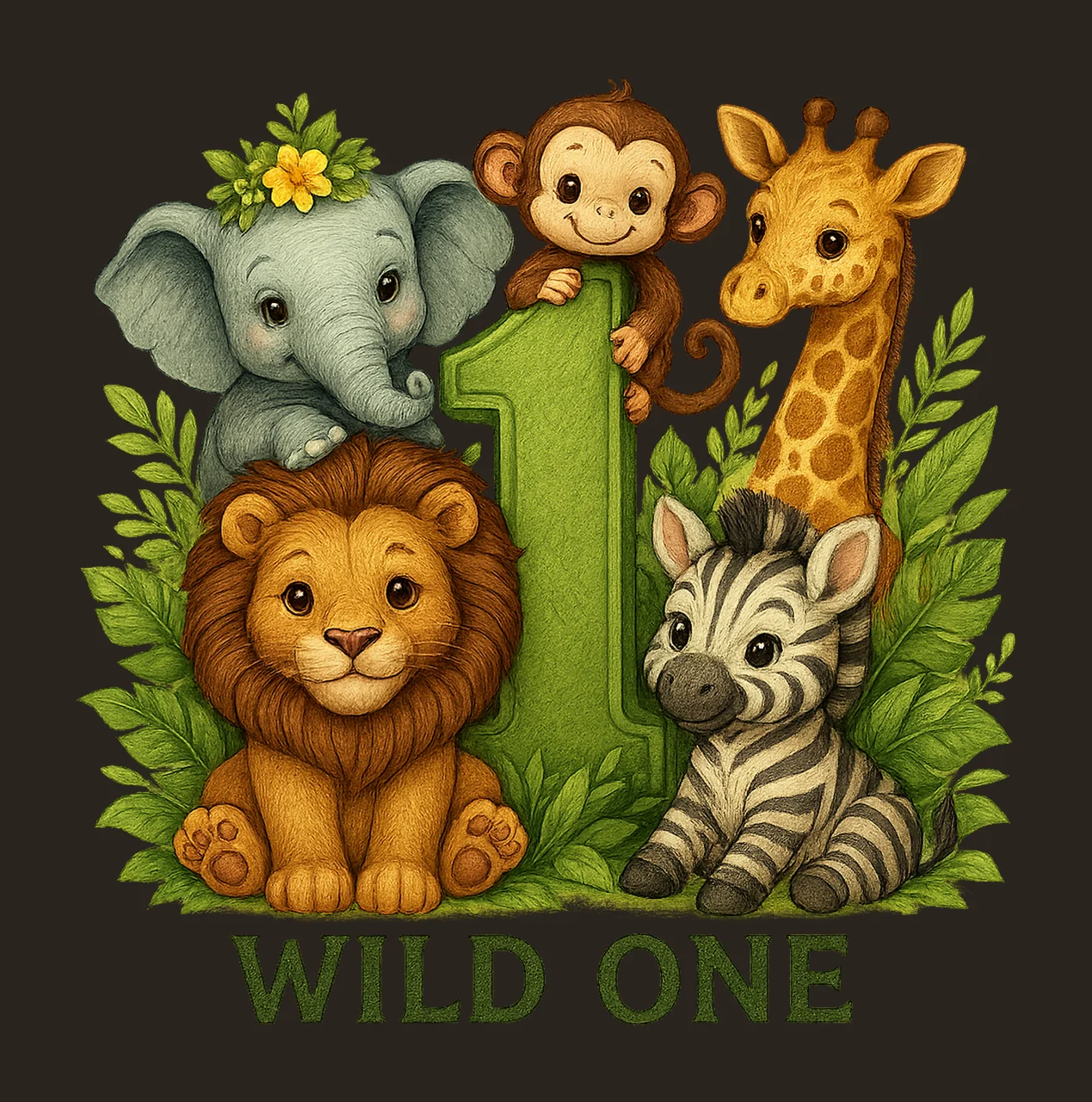 Wild One Safari Animals 1st Birthday Artwork for Shirts contrast preview thumbnail