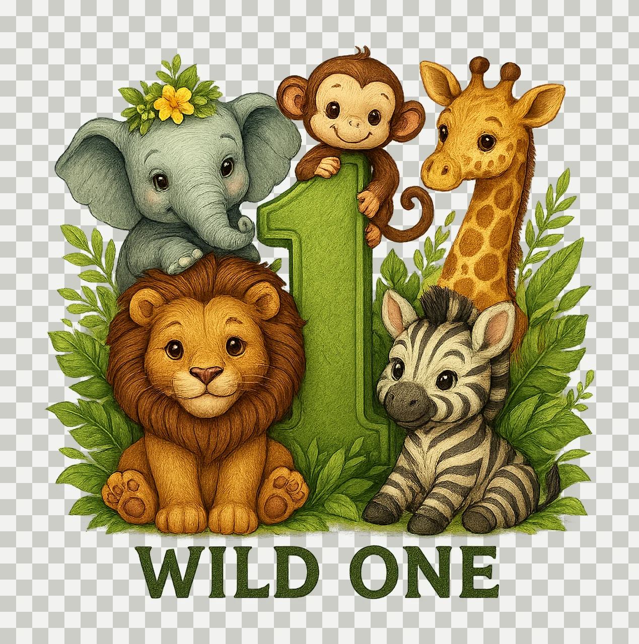 Wild One Safari Animals 1st Birthday Artwork for Shirts transparency and detail preview thumbnail