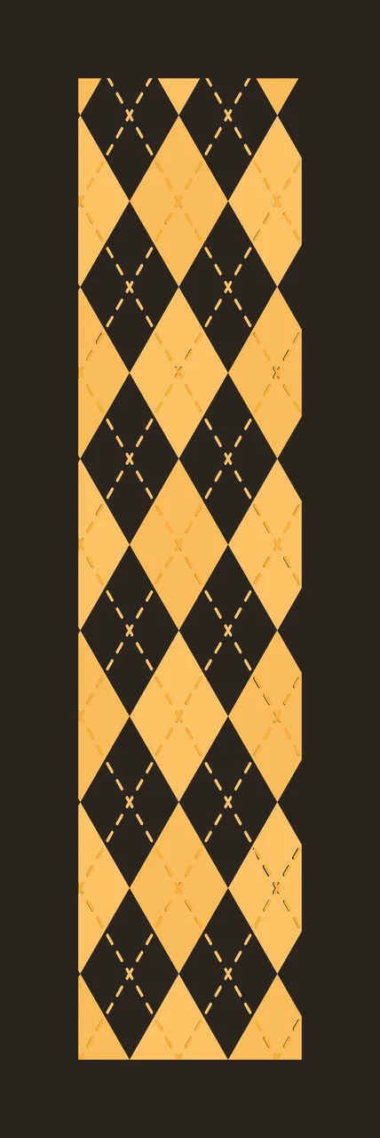 Argyle pattern Illustration with diamonds, dashed lines, crisscross pattern and grid in orange, yellow and white contrast preview thumbnail