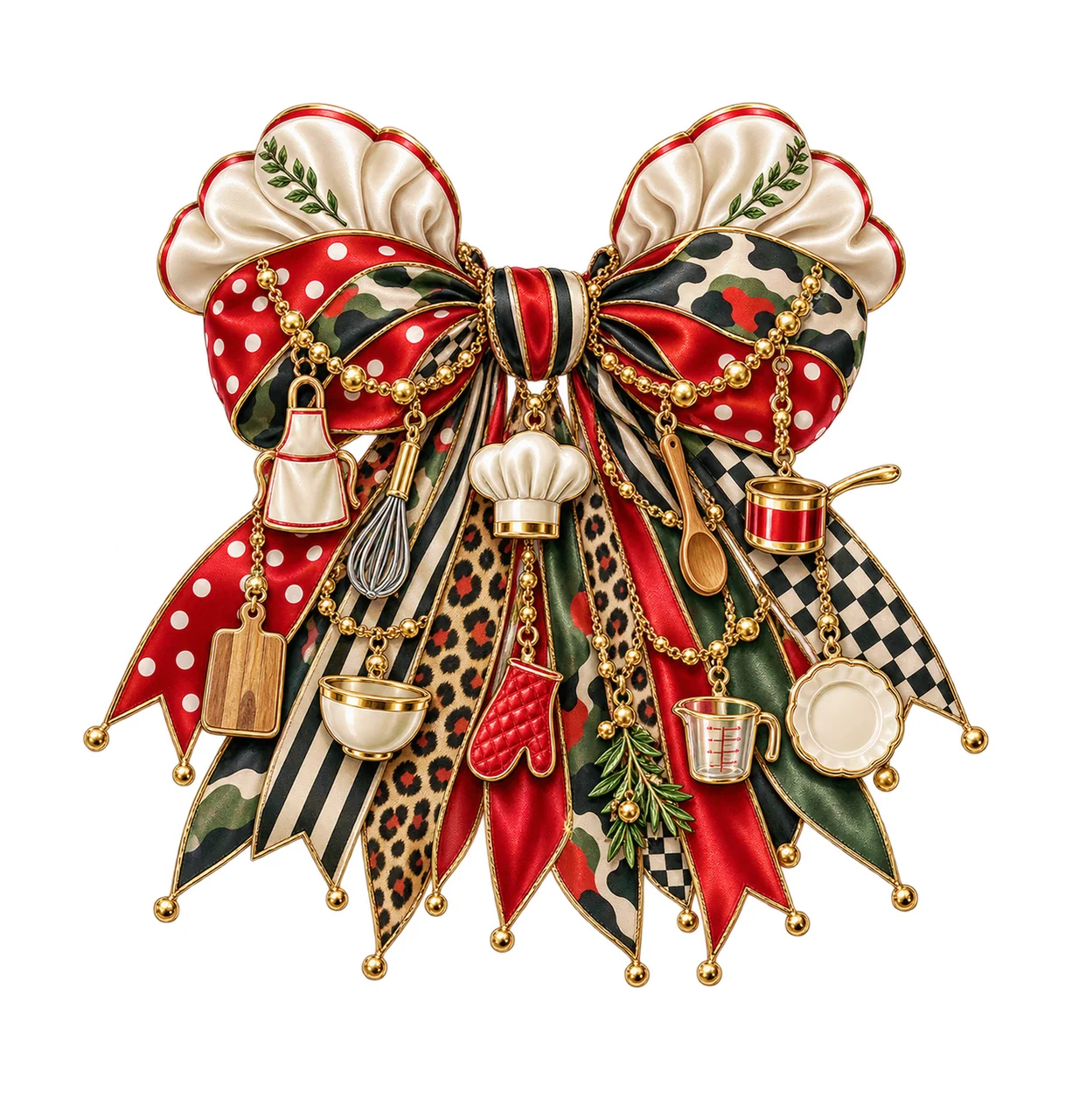 Chef Bow Charm PNG, Themed Gold Chain Charms, Coquette Ribbon Sublimation Design, Transparent Digital Download