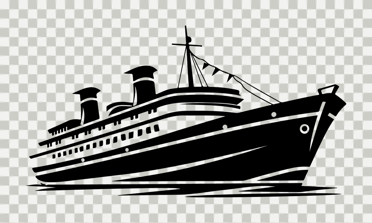 Cruise Ship Black Silhouette Profile smokestacks pennants water transparency and detail preview thumbnail