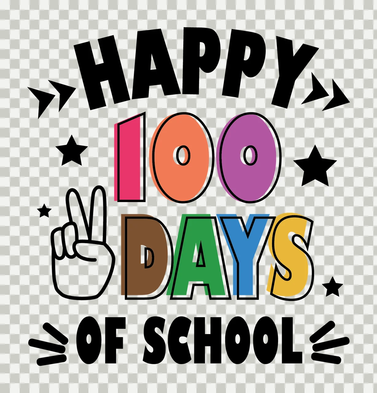 Happy 100 Days Of School Design conveying message hand stars transparency and detail preview thumbnail