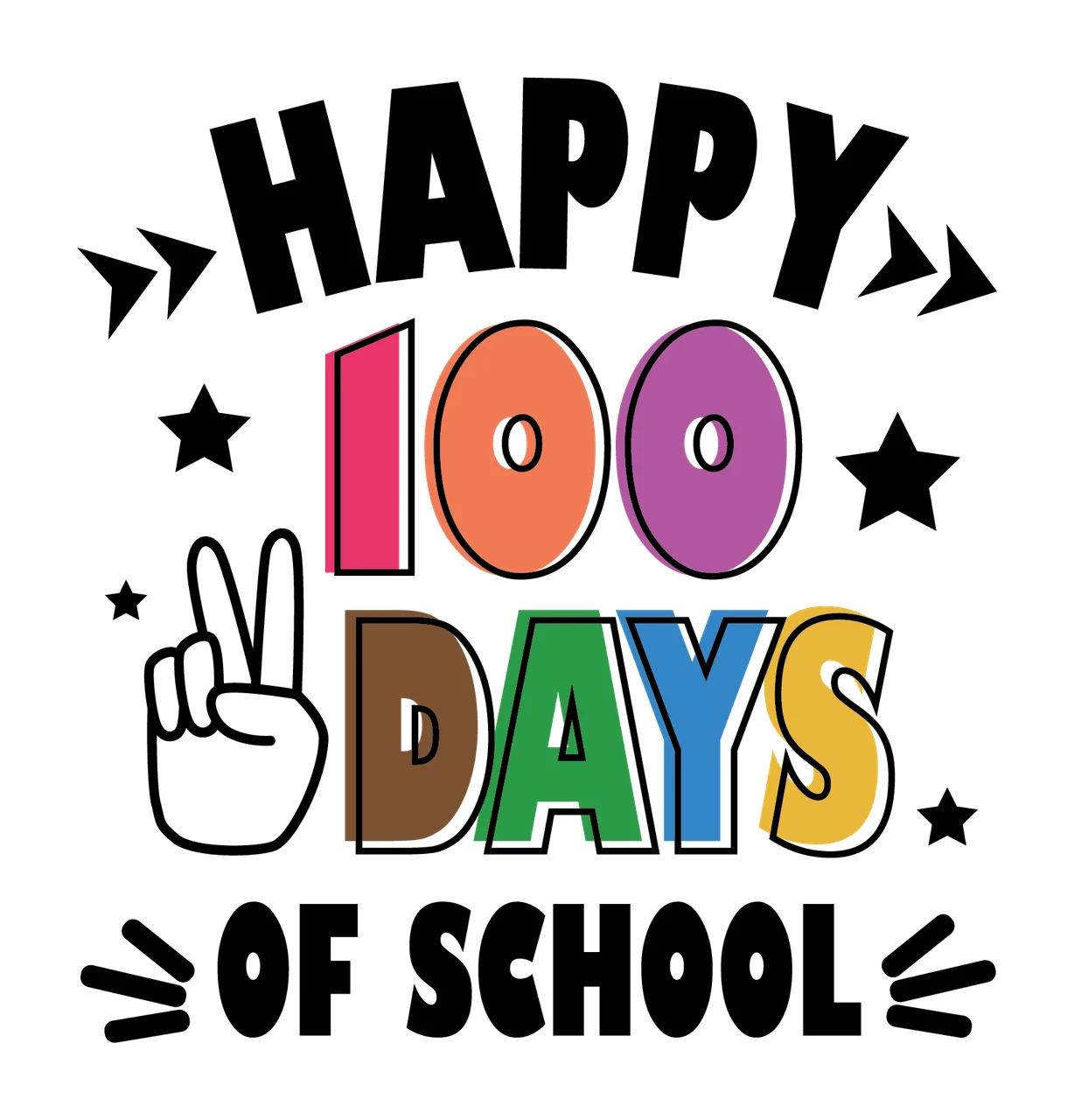 Happy 100 Days Of School Design conveying message hand stars