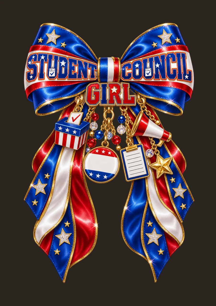 Student Council Girl Bow Charm PNG, Coquette Ribbon Sublimation, Transparent Digital Download contrast preview thumbnail